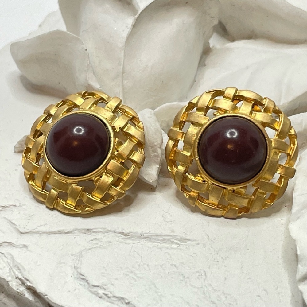 Gold Basket Weave Clip On Earrings
